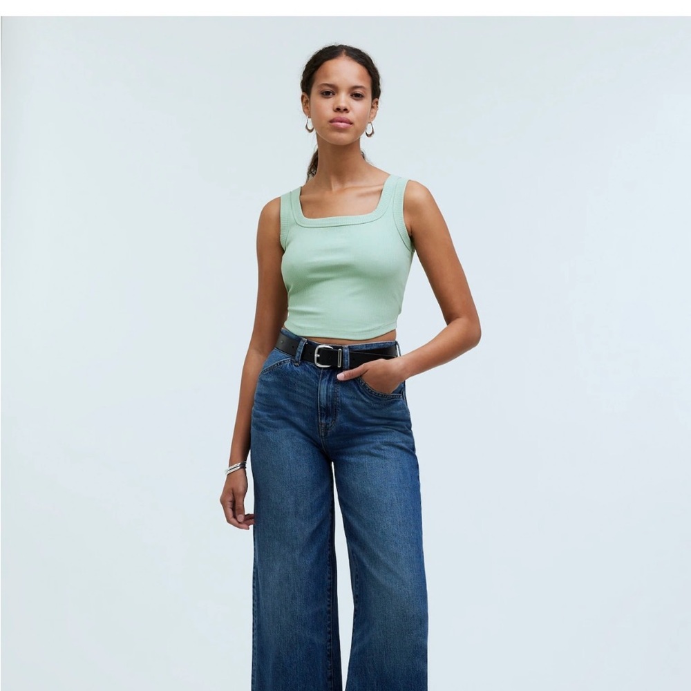 Madewell Green Ribbed Crop Tank Top